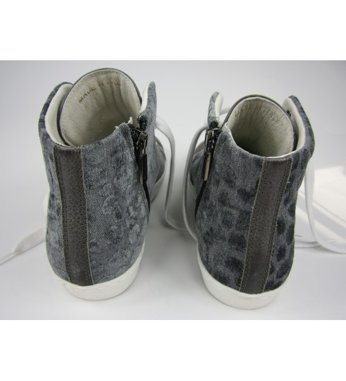 Deluxe handmade sneakers dark grey, dark brown leather.